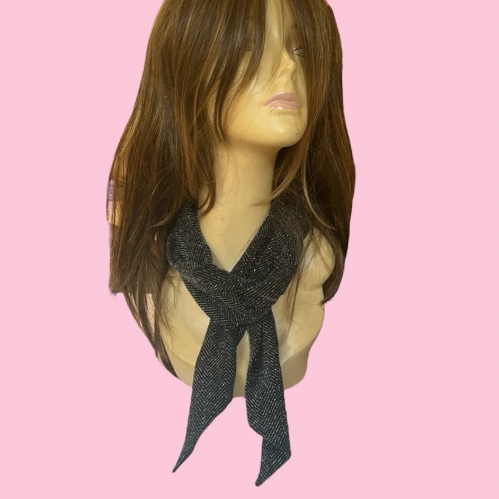 NWT ZARA BLACK SILVER‎ METALLIC SKINNY SCARF